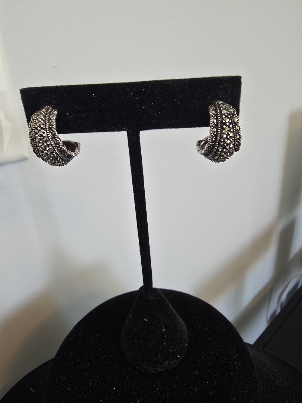 Silver-Tone Marcasite Hoop Earrings
